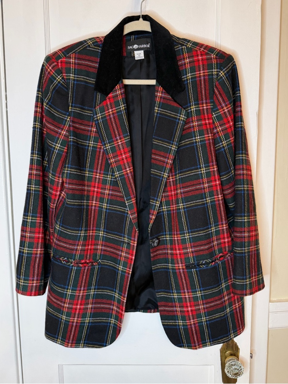 Sag Harbor Red Black Green Plaid Blazer